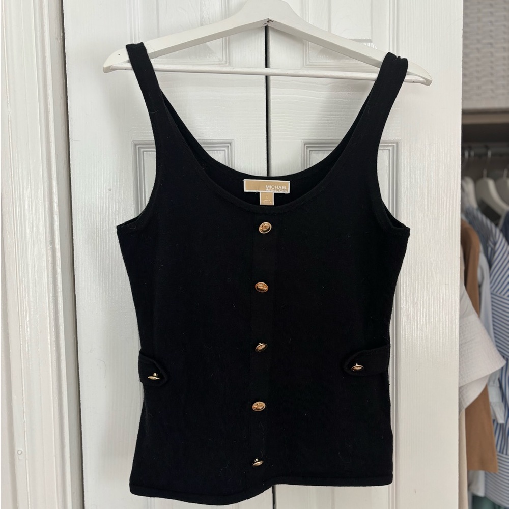 Michael Kors Black and Gold Fitted Tank Top